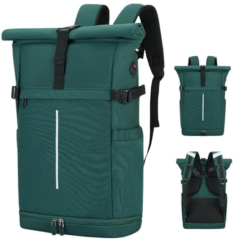Myhozee RollTop Rucksack Herren Damen 25L-30L LaptopRucksack Schulrucksack für Uni Fahrrad Freizeit Job Sport Reisen, Radsport Stylische Tagesrucksack Waderrucksack mit Laptopfach & Schuhfach