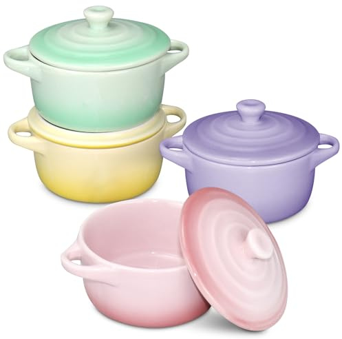Mini Casserole Dishes with Lids Set of 4, 220ml, Dishwasher & Oven Safe