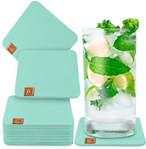 Miqio® Design Filzuntersetzer Stone | 10er-Set | 13 x 11 cm | Nachhaltige Oekotex Glasuntersetzer aus Filz | 10 Untersetzer für Getränke, Gläser, Kerzen, Tassen, Bar | Tischdeko | Mint