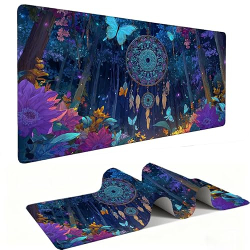 Alfombrilla Ratón, XXL 1200 x 600 mm Mouse Pad Grande Gaming, Alfombrilla Antideslizante,Tapete Escritorio con Bordes Cosidos, Desk Mat, Pc, Oficina Accesorios (Red de sueños forestales) K-966