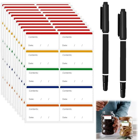 200 PCS Freezer Labels, Colorful Adhesive Labels for Frozen Food Bags Easy to Remove Without Residue Personalized Stickers with 2 Black Markers (60x30mm)