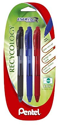 Pentel EnergelX BL107 Lot de 3 Rollers à encre gel Pointe 0,7 mm Noir/Bleu/Rouge