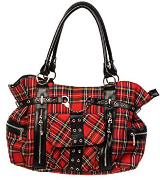 Banned Apparel Tartan/Checked Shoulder Cross Handbag, Red,