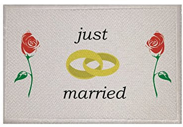 U24 Aufnäher Just Married rote Rosen Hochzeit Fahne Flagge Aufbügler Patch 9 x 6 cm