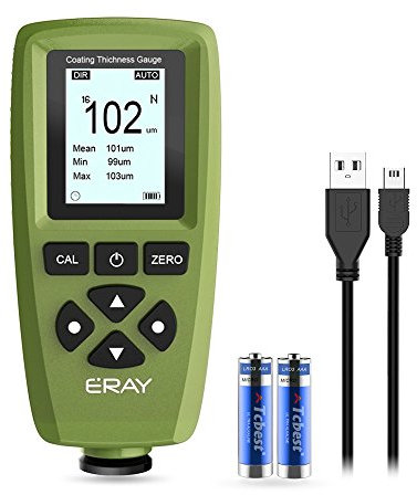 Paint Coating Thickness Gauge, ERAY Digital Depth Mil Thickness Meter with Backlight LCD Display for Car Automotive, 320 Measurements Store/USB Data Download Analysis/Limit Alarm (Green)