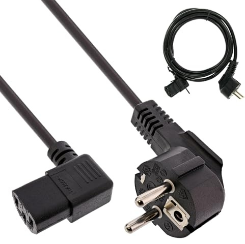 InLine 16752E Netzkabel, Schutzkontakt gewinkelt auf Kaltgerätestecker C13 links abgewinkelt, 5m, schwarz