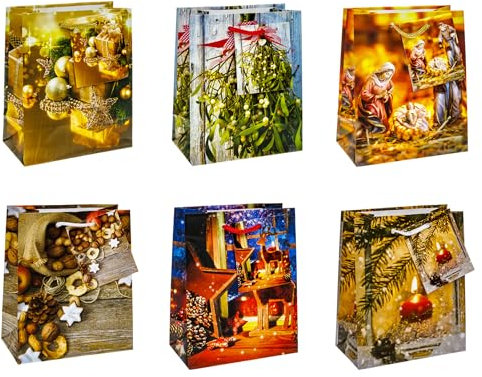 TSI Geschenktüten WEIHNACHTEN SERIE 10, 12er Packung, Größe: Klein (HxBxT 14 x 11 x 6,5 cm), Art. Nr. 87020