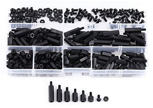 250pcs Kit Assortito di Distanziatori Esagonali in Nylon Nero, M2, M3, con Viti e Dadi, Maschio a Femmina (M3-A)