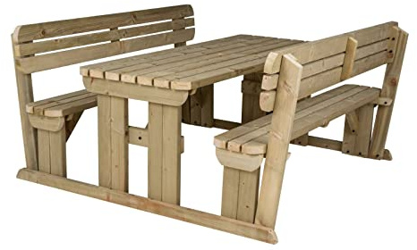 Arbor Garden Solutions 8 Seat Wooden picnic table and benches with backrest, Alders rounded patio furniture set (6ft, Natural (light green))