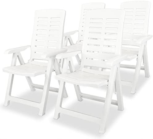 vidaXL 4X Gartenstuhl Verstellbar Witterungsbeständig Hochlehner Klappstuhl Liegestuhl Klappsessel Gartenstühle Stuhl Stühle Kunststoff Weiß