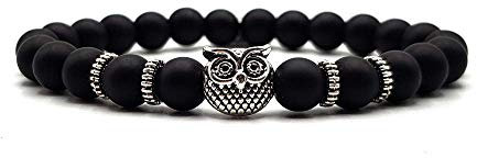 KARDINAL WEIST Tier Onyx Armband, Edelstein Perlen, Natur Stein Schmuck für Damen und Herren, Kraftier - Ausdauer - Weisheit - Ruhe - №1 (M, Eule)