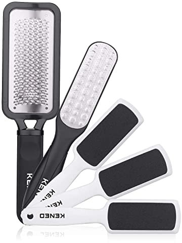 Foot Scrubber Pedicure Tools Rasp - 5 PCS KENED Foot File Callus Remover For Feet To Remove Hard Skin - 2 X Stainless Steel Black, 3 X Plastic White