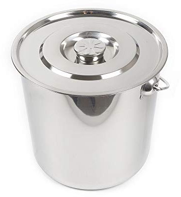 SHIOUCY Seau de 20 litres en acier inoxydable pour la cuisine - Seau alimentaire - Seau à lait, Seau à glace - Seau à eau - Seau à champagne - Avec couvercle (20 l)