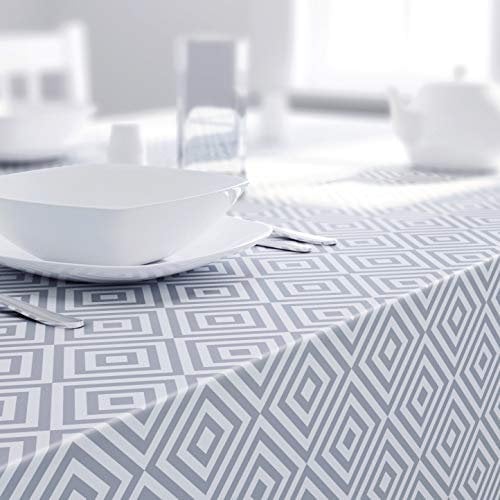 Dehaus® Wipe Clean Table Cloth - Grey Geo Diamond - Wipeable PVC Oilcloth Table Cover - Plastic Vinyl Tablecloth - Water Resistant & Easy To Clean - Kitchen or Dining Protector (150cm Round)