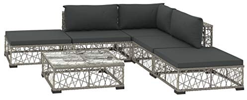 vidaXL 6-delige Loungeset met kussens Poly Rattan grijs