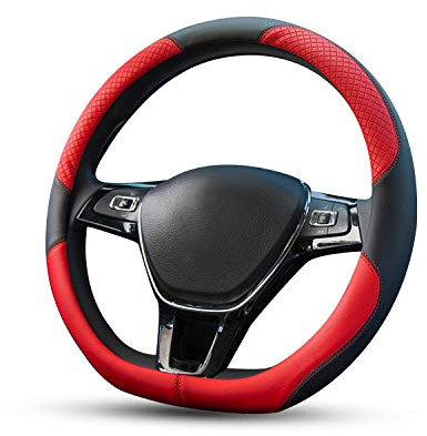 Ergocar Sport D-Form Auto Lenkradbezug Rutschfester Auto Lenkradschutz D-Typ Atmungsaktiv Mikrofaser PU Leder für Durchmesser 38cm (15 ) (Rot)
