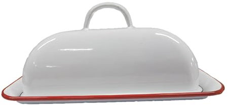 Vintage Farmhouse Red Rim Enamel Butter Dish