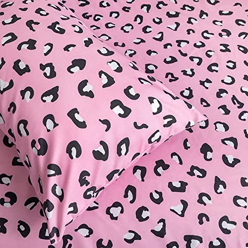 Chickwino 100% Polyester Spannbetttuch, Spannbetttuch Boxspringbett, Weiche Spannbettlaken Matratzenschoner für Bettw Sche, Steghöhe bis 30cm (Leopard -Pink,2-Kissenbezug)