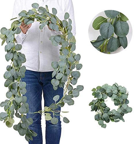 LATTCURE Eukalyptus Künstliche 2m Eukalyptus Girlande Künstlich Pflanze, Eukalyptus Blätter Deko Girlande Hochzeit Kranz Hängen Reben Urlaub Hochzeit Home Dekoration Zubehör oder als Wanddekoration