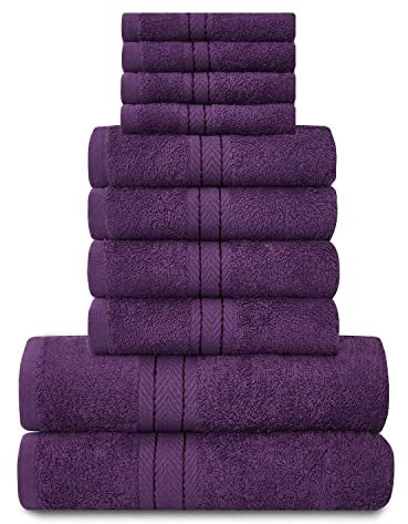 GC GAVENO CAVAILIA 10 Piece Towel Bale Set | Quick Drying Cotton Towel Highly Absorbent 450 GSM Purple Towels Set | Bathroom Towels Bale Set 4x Face 4x Hand 2x Bath Towels