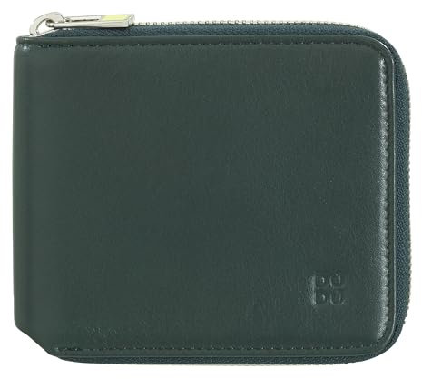 DUDU Herren-Brieftasche RFID, aus weichem Leder mit kleinem außenliegendem Reißverschluss und 6 Kreditkartenfächern. Mangrove