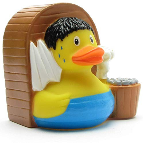 Duckshop I Badeente Sauna I Quietscheente I L: 8 cm I inkl. Quietscheentchen-Schlüsselanhänger im Set I Geschenk für Saunaliebhaber I Präsent Sammler