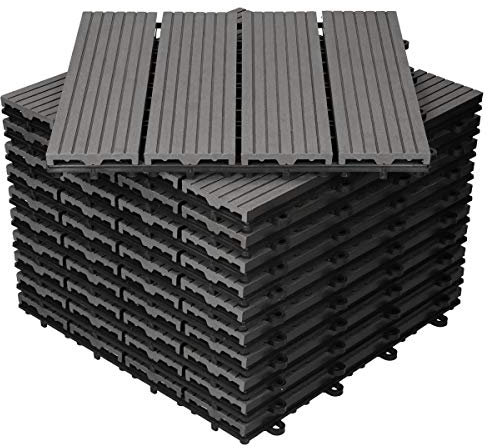 ECD Germany WPC Terrassenfliesen 30x30 cm 22er Spar Set für 2m² Anthrazit in Holzoptik für Garten Balkon Bodenbelag mit Drainage und Klicksystem Terrassendielen Balkonfliesen Klickfliesen Holzfliesen