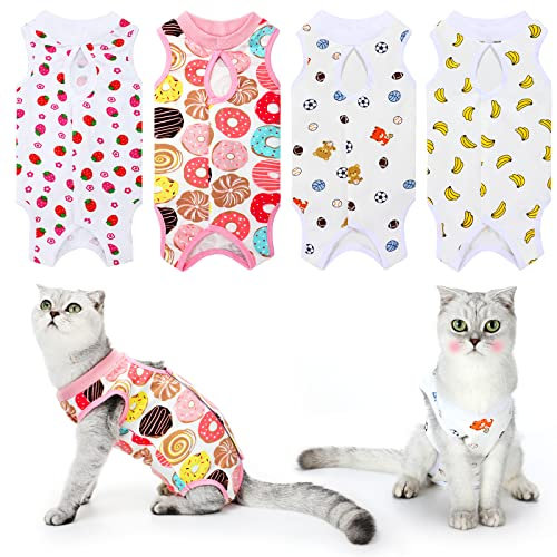 4 Stück Katzen Recovery Anzüge Baumwolle Katze Recovery Body Wraps Atmungsaktive Kätzchen Recovery Kleidung für Katzen kleine Hunde Bauch Erholung Entwöhnung 4 Stile (L)