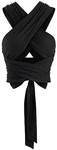 ZAFUL Womens Ribbed Halter Crop Top Ruched Lace-up Cropped Cami Bandana Top Criss Cross Wrap Print Tank Top