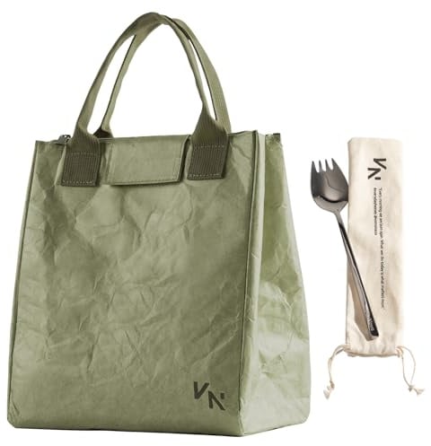 VonNova Tyvek Lunch-Tasche, isoliert, groß, wiederverwendbar, Thermo-Lebensmittelbehälter, langlebig und auslaufsicher, Snack-Taschen für Damen, Herren, Erwachsene, Picknick, Wandern (Olivgrün)