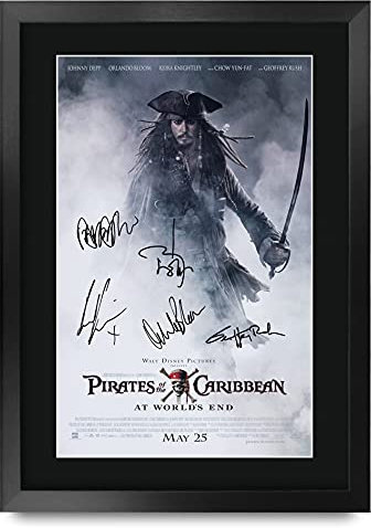 HWC Trading FR A3 Pirates of the Caribbean 3 At World's End Jonny Depp Geschenke Geduckter Poster Signiertes Autogramm Foto für Fans von Film Memorabilien - A3 Framed