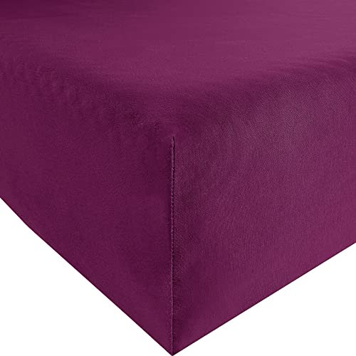 REDBEST Spannbettlaken Denver Elasthan-Jersey-Stretch Beere Größe 90x190 cm - 100x200 cm - besonders weich und anschmiegsam, bügelfrei, mit Rundumgummi