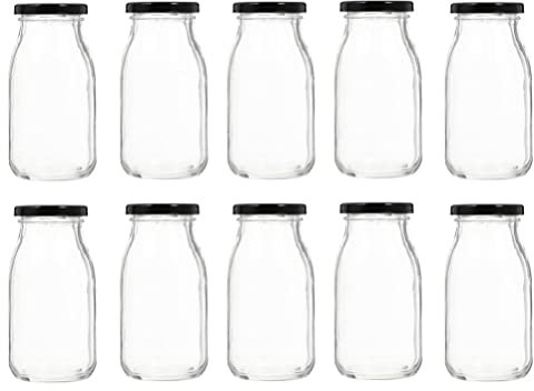 Cabilock 10pièces Lot De Contenants à Yaourt Verre Transparent Avec Couvercle Hermétique Pour Lait Et Boissons