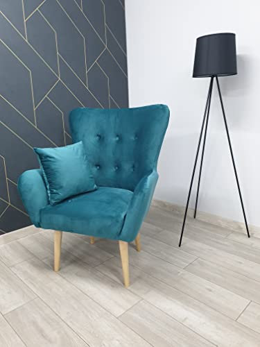 MARTHOME Gepolsterter Sessel Ergonomischer Relaxsessel - Wohnzimmerstuhl Fernsehen Langlebiges Material Samtstoff Minimalistischer Designersessel Samtstoff Sitzmöbel(Türkis M20, mit Fußstütze)