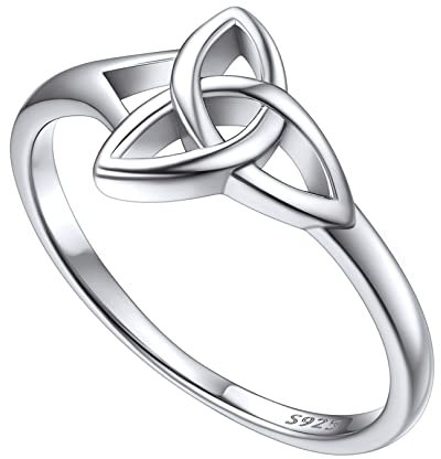FOCALOOK Damen Silber 925 Ring Triquetra Dreiheits-Knoten Ring Keltischer Schmuck Trauring Verlobungsring Hochzeit Schmuck Accessoire Größe 47 (15.0)