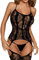 UMIPUBO Lenceria Mujer Sexy Ropa Interior Mujer Body de Encaje Conjunto de Medias de Malla de una Pieza con Cuello Halter Babydoll (Negro,Talla única)