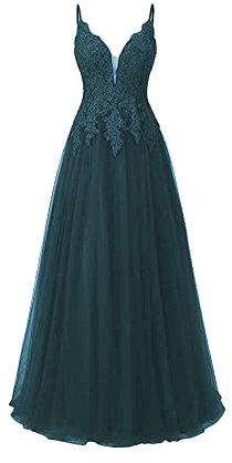 HUINI Ballkleid Damen Elegant Abendkleid Tüll für Hochzeit Standesamtliche Abiballkleid Promkleid A-Linie Pfau 40