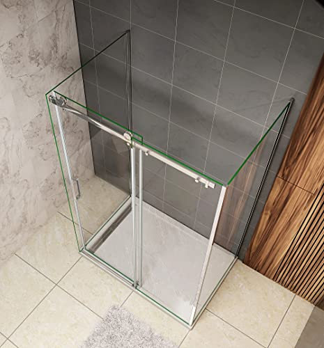 Acezanble Duschkabine 120x80x80cm U-Form Duschabtrennung Schiebetür Duschtür Duschwand Dusche mit Seitenwand 8mm Nano Glas Höhe 195cm