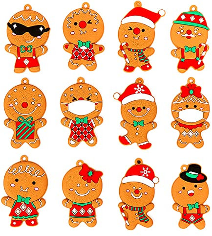 Jagowa 12-Piece Gingerbread Man Ornaments Set for Christmas Tree & Parties - Includes Hanging Strings - Festive Decoration