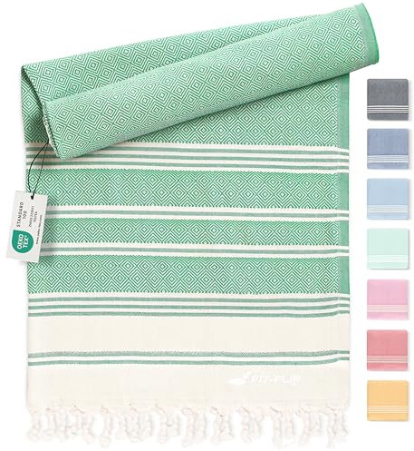 Fit-Flip Hamamtuch aus 100% Baumwolle – saugfähig und schnelltrocknend – türkisches Saunatuch, Strandtuch, Duschtuch, Badetuch, Yogatuch – Green – 100x200cm Diamond
