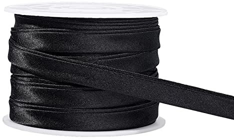 BENECREAT 13.5 Yard/12.5 m Satin-Schrägband 3/8 Zoll (10 mm) Doppelt Gefaltetes Satin-Schrägband Für Cheongsam-Dekoration, Kleidungsnähte Paspeln, Schwarz