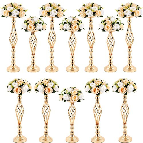Blumenständer aus Metall, für Hochzeiten, Tischdekoration, groß, goldenes Blumenarrangement, Vase, Kerzenhalter, Ständer für Hochzeitsempfang, Geburtstag, Party, Hoteldekoration, Twist-Stil, 3 Größen