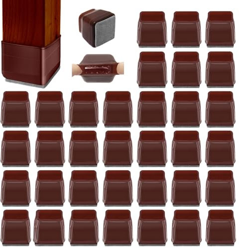 Lot de 36 protections de sol carrées marron en feutre hautement élastique pour sols en bois dur, protection de sol en silicone pour chaises, housses de pieds de chaise, chaussettes (marron, taille S)