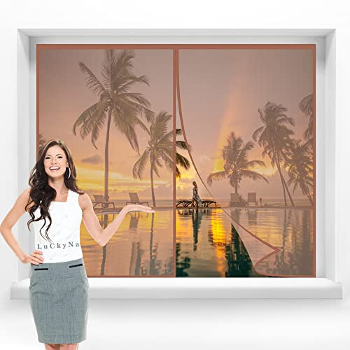 Fliegengitter Fenster Mit Rahmen 50x80cm Braun Fliegenvorhang Moskitonetz Klebemontage Ohne Bohren für Balkontür Wohnzimmer