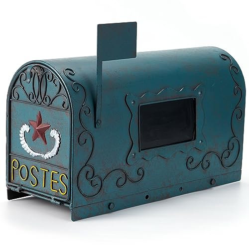 MEIYIHUI Heavy Duty Galvanized Steel Mailbox Post, Mailboxes for Outside,Curbside Mailbox,Rural Mail Box Postal Storage Box Outdoor Decor (Vintage Green) (Mailboxes-A)