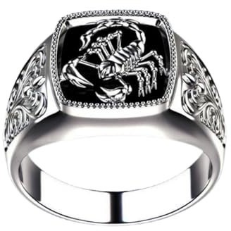 LRGKMCWTOB Skorpion Cameo Obsidian Ring für Herren - Natürlicher Obsidian Stein, Massiv 925 Sterling Silber - Skorpion Design - Gothic Biker Retro - Luxus Herren Ring - Schwarz