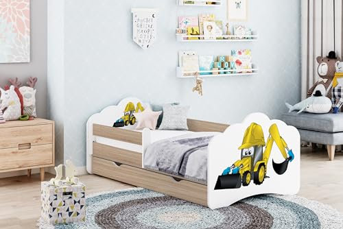 Happy Babies Kinderbett - Mit Matratze & Schublade und Rausfallschutz, 80x160, Mädchen Kinderbetten & Jugendbett Jungen Kids Bed, Jugendbett für Bodentief Ausziehbett Kleinkind, Lattenrost