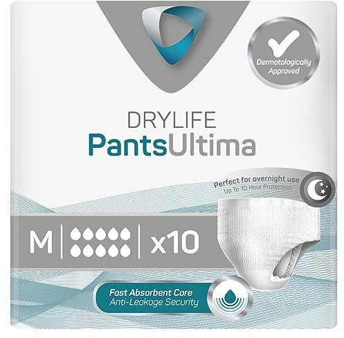 Drylife Pants Ultima Einweg-Inkontinenzhöschen zum Klimmzügen, Unisex, 3000 ml Saugfähigkeit, Schutz über Nacht, Anti-Auslaufsicherheit, atmungsaktives Material - Gr. M (10 Stück)