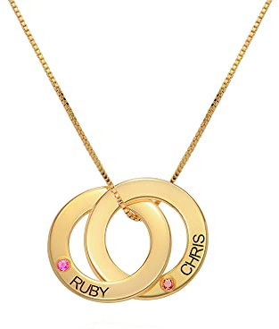 MyNameNecklace MYKA Personalisierte Russische Ring Halskette mit Gravur auf Zwei Ringen - Weihnachten Graviert Name Schmuck Geschenk für Damen - Mutter