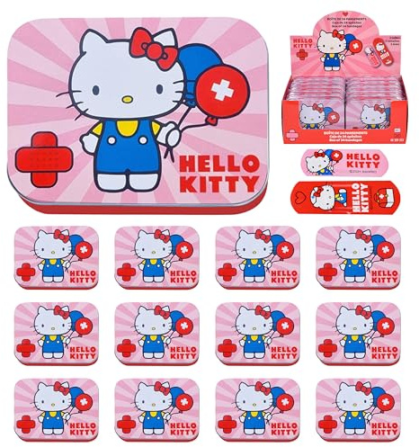 Hello Kitty Pink Children's Plaster -12 Pieces- Metal Box - 24 Plasters - Beautiful Design Plaster Storage Box for Children - Suitable for Backpack - Handbag